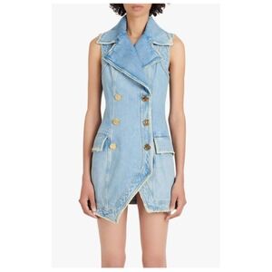 BALMAIN Paris $2,395 Women Dress IT 36 Denim Asymmetric Double Button Mini
